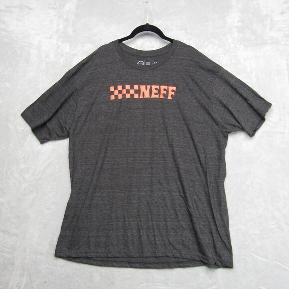 Men's Neff Checker Flag Pattern Charcoal Heather Tee T Shirt Short Sleeve XXL - Picture 1 of 8